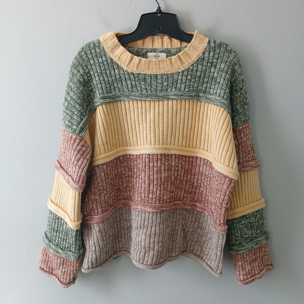 Entro Women's Size Small Colorblock Knit Sweater Crew Neck Soft Chunky Colorful
